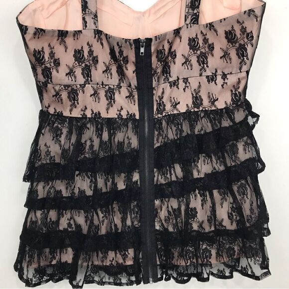 Twenty One 2000's Black Lace Romantic Ruffle Bustier Camisole Retro Tank Blouse - Picture 9 of 16